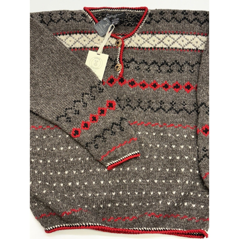 *NWT Urban Renewal Thick Wool Henley Sweater Red/Brown Fair Isle Indigenous XL